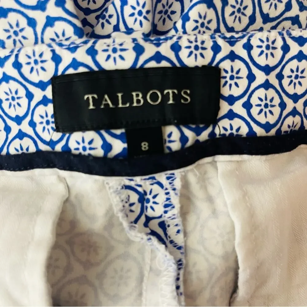 Talbots blue white floral medallion Bermuda preppy trouser shorts 8 - Picture 4 of 5